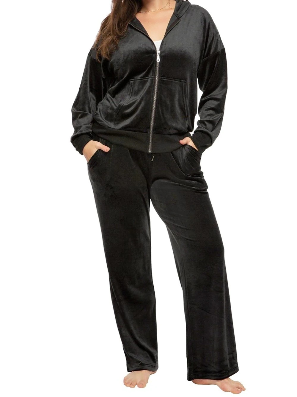 Felina Black Velour Zip Hoodie & Pants Set